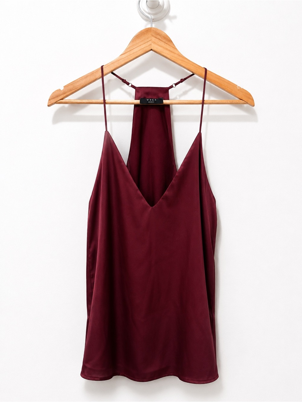Vici Burgundy Satin V-Neck Halter Cami Top